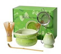 Zamety Matcha Kit, 5 Pièces Kit Matcha avec Fouet en Bambou, Bol bec Verseur, Passoire à Thé, Support Fouet et Cuillère, Cadeau pour les Amateurs Matcha, Vert