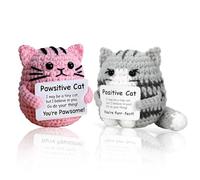 Zamety Peluche Positive, 2 Pièces Chat Positive Peluche Crochet, Petit Motivation Cat avec Message Positif, Faite Main Cadeau Positif, Cadeau pour Femme Anniversaire Saint-Valentin
