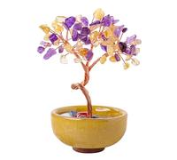 Zamety Pierre De Chakra Arbre De Vie,Pierre Naturelle Améthyste Fengshui Tree,Cadeau Parfait d'ornement d'arbre De Cristal,Décoration Porte Bonheur pour Chambre Bureau