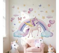 Zamety Stickers Muraux Arc-en-ciel Licorne, Grand Aquarelle Stickers Muraux Enfants, Nuage Étoile Autocollant Mural, Decoration Chambre Bebe Fille Le Salon Pépinière Mur