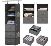 ZAMINN Organisateur de placard suspendu à 6 étagères pliantes en 2 modules de 3 avec 2 poches latérales et étagères en tissu renforcées, économise de l'espace et gardez les vêtements pliés sans plis