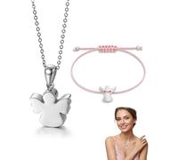 ZAMXHUG 2 pièces Bracelet ange gardien en argent et collier avec corde tressée réglable,comme cadeau de communion, cadeau de baptême, confirmation, baptême,pour filles et femmes et garçons