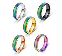 ZAMXHUG bagues d'humeur - 5pcs Bague Changeante en Acier Inoxydable, Bague émotion,Prévenir Les Allergies, Bijoux Tendance pour Porter au Quotidien,Cadeau d'anniversaire, Saint-Valentin, Anniversaire