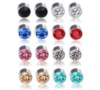 ZAMXHUG boucle d oreille aimanté - 8 Paires boucles d’oreilles magnétiques avec cristaux et strass,Boucles d'Oreilles Magnétiques Pour hommes et femmes,Clou d'Oreille Fausse En Cristal Coloré(4*6MM)