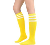 Zando Chaussettes de compression pour femmes, chaussettes hautes pour femmes, chaussettes longues à rayures, chaussettes hautes sportives pour femmes 2025, Rayures jaunes et blanches, taille unique