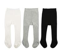 Zando Collants bébé fille, collants d'éveil pour bébé, collants thermiques pour enfants, collants de ballet pour fille, leggings pour bébé, 3 paires de chaussettes blanches, noires et gris clair, 1-2