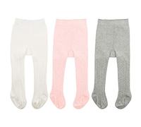 Zando Collants bébé fille, collants d'éveil pour bébé, collants thermiques pour enfants, collants de ballet pour fille, leggings pour bébé, 3 paires rose blanc et gris clair, 0-6 mois