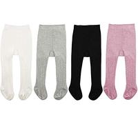 Zando Collants bébé fille, collants d'éveil pour bébé, collants thermiques pour enfants, collants de ballet pour fille, leggings pour bébé, 4 paires de collants - Blanc, noir, gris clair, violet, 6-12