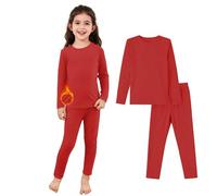 Zando Ensemble couche de base thermique pour enfants de 2 à 6 ans, haut thermique à manches longues et leggings pour enfants, rouge vif, 3-4 ans