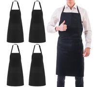Zanfqvo 4 Pack Chef Tabliers, Noir Tablier de cuisine avec 2 Poches, Etanche Réglable Tablier Cuisine Professionnel pour Cuisine, Jardinage, Restaurant, Barbecue, Café