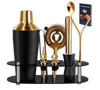 Zanfqvo 700 ML Shaker Cocktail pour Cadeau Homme, 14 Pièces Kit Cocktail Professionnel + Doseur Cocktail + Pilon Cocktail, Kit Mojito Martini Gin pour Maison, Bar (Or)