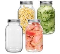 Zanfqvo Bocaux en Verre 1000ml, Lot de 4 Bocaux à Confiture Hermétiques, Bocaux Conserve, Mason Jar pour confiture, conserve, fermentation des aliments