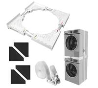 Zanfqvo Kit Superposition Lave Linge Seche Linge Universel avec Corde à Cliquet (45-70 cm) | Support Machine a Laver Seche Linge avec 8 tapis anti vibration, Peu Encombrant