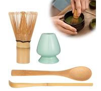 Zanfqvo Matcha Kit 4 Pièces - Kit Matcha avec Fouet Matcha Bambou, 2 Cuillere Matcha, Porte-Fouet - Accessoires pour Cérémonie du thé Japonais (Cyan)