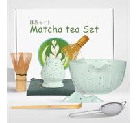 Zanfqvo Matcha Kit 7 Pièces - Kit Matcha Complet avec Fouet Matcha, Bol Matcha bec Verseur, Cuillere, Passoire à Poudre Matcha - Japonais Accessoire pour la Fabrication de Matcha (Vert)