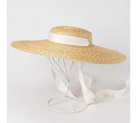 ZANGAO Canotier Large Brim 19cm 15cm 10cm Brim Chapeau de Paille Plat Femmes d'été Chapeau Ruban Blanc Cravate Noire Chapeau de Soleil Plage Cap (Color : Primary White Band, Size : 15cm Brim)