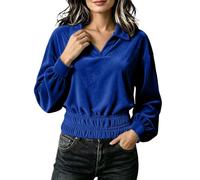 Zanisouta Blouse Velours Top Femme Col V, Sweat | Élégant, manches longues, col polo, décontracté, décontracté, haut, doux, travail, ample, loungewear.