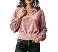Zanisouta Blouse Velours Top Femme Col V, Sweat | Élégant, manches longues, col polo, décontracté, décontracté, haut, doux, travail, ample, loungewear.