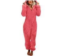 Zanisouta Combinaison d'hiver pour femme - Combinaison chaude - Pyjama une pièce - Grande taille - Moelleuse et douce - Couleur unie - Respirant - Combinaison de loisirs, O Rouge pastèque, XL