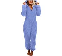 Zanisouta Combinaison d'hiver pour femme - Combinaison chaude - Pyjama une pièce - Grande taille - Moelleuse et douce - Couleur unie - Respirant - Combinaison de loisirs, O bleu., XXXXL
