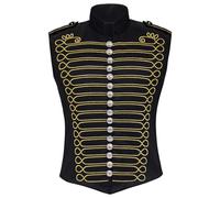 Zanisouta Gilet de costume Steampunk Hussar - Style Napoléon - Gilet fonctionnel militaire - Veste de travail victorien - Gilet de travail vintage - Gilet de loisirs sans manches, O Gold, L