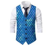 Zanisouta Gilet décontracté pour homme avec imprimé écailles de poisson Blazer Veste colorée légère Smoking Carnaval Costume d'affaires Robe formelle Col en V Fête Mariage Chemise de loisirs