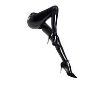 Zanisouta Legging en latex pour femme - En cuir synthétique - Brillant - Avec fermeture éclair - Effet mouillé - Lingerie vernie - Pantalon érotique - Pu Shiny - Skinny - Sexy, O Noir., XXXL