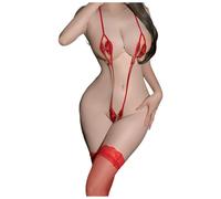 Zanisouta Maillot de bain sexy pour femme - Maillot de bain une pièce - Monokini - Lingerie à trois points - En cuir synthétique - Dos nu - Triangle Push Up - String érotique - Dos nu, O rouge
