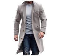 Zanisouta Manteau d'hiver pour homme - Veste de loisirs - Col rabattu - Manches longues avec poche - Chaud - Simple rangée - Élégant - Couleur unie - Parka d'hiver - Automne - Hiver - Col en laine
