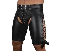 Zanisouta Pantalon pour homme effet mouillé - En cuir noir mat - Avec fermeture éclair - Avec boucles - Legging slim fit disco - Costume de discothèque - Chaud - Sexy - Lacets ouverts, O Noir., S