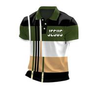 Zanisouta Polo à manches courtes pour homme Jésus - Chemise d'été - Patchwork - Bloc de couleurs - Vintage - T-shirt de sport léger - Respirant - Séchage rapide - Coupe ajustée, O Vert., M