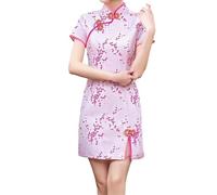 Zanisouta Robe de soirée chinoise pour femme - Mini jupe élégante Cheongsam Qipao Chipao - Robe fourreau vintage - Dragon et Phoenix - Col mandarin - Sexy - Robe surdimensionnée chinoise, O rose