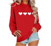 Zanisouta Sweatshirt Saint-Valentin Femme Love Heart Imprimé T-shirt à manches longues décontracté Pull Col rond Pull Femme Couleur unie Blouses confortables Hauts doux, T rouge., XL