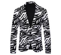 Zanisouta Veste de costume pour homme - Moderne - Coupe ajustée - Mode mariage - Coupe droite - Blazer avec imprimé zèbre - Simple à un bouton - Pour carnaval, dîner, fête, bal de fin d'année