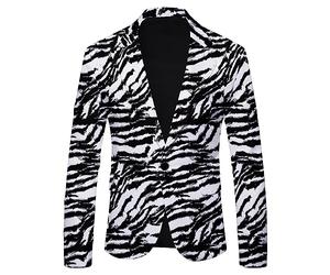 Zanisouta Veste de costume pour homme - Moderne - Coupe ajustée - Mode mariage - Coupe droite - Blazer avec imprimé zèbre - Simple à un bouton - Pour carnaval, dîner, fête, bal de fin d'année