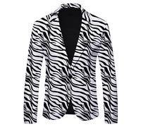 Zanisouta Veste de costume pour homme - Veste de loisirs moderne - Coupe ajustée - Veste de mariage - Coupe droite - Avec imprimé zèbre - Veste simple à un bouton - Pour carnaval, dîner, fête, bal de
