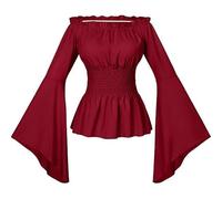 Zanisouta Vêtements médiévaux pour femmes Blouse Renaissance Bustier victorien Paysanne à volants Corset Taille froncée Chemise pirate bohème avec ceinture Ensemble gothique steampunk Corsage Haut dos