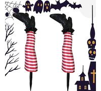 Zankie 2 Pièces Cour Jambe Sorcière d'halloween - Accessoire Jambes Sorcière Méchante d'halloween avec Piquets Décorations d'halloween Pieds Sorcières Ornement Fête Vacances