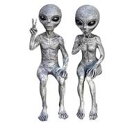 Zankie Statue Extraterrestre,Statue Extraterrestre 15cm-Ensemble Deux Art Extra-atmosphérique Gris Paix DuShelf Sitters Statue Figurine,Décoration Figurine Extraterrestre