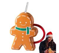 Zankie Tasses en Forme De Bonhomme De Pa-in D'épice - Tasse De Bonhomme De Pa-in D'épice Tasses À Café De Noël en Céramique avec Couvercle Et Paille | Cadeaux De Noël Bonhomme en Pa-in D'épice 450 L