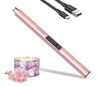 Zanmuk Briquet Electrique Allume Bougie - Briquet USB Rechargeable Long Allume Bougie Electrique avec Indicateur LED Double Interrupteur De Sécurité (Or Rose)