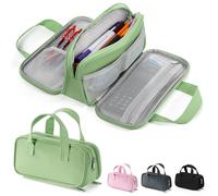 Zannaki Grande trousse à crayons de grande capacité avec 3 compartiments, organiseur de papeterie portable en toile avec fermeture éclair, fournitures scolaires esthétiques pour adolescents, filles