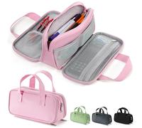 Zannaki Grande trousse à crayons de grande capacité avec 3 compartiments, organiseur de papeterie portable en toile avec fermeture éclair, fournitures scolaires esthétiques pour adolescents, filles