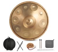 Zannefoo Handpan Drum, Or Steel Hand Pan Tongue Drum D Minor 22 Pouces 10 Tons 440 Hz pour Yoga, Méditation avec Sac à dos, Maillets, Support de Batterie, Chiffon