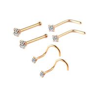 Zanthicia Anneaux de nez en acier 316L, hypoallergéniques, élégants et en forme de L. Bijou piercing lisse et hypoallergénique, Or, 0.8 x 7 x 2 cm