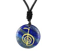 Zanthicia Collier unisexe élégant avec pendentif rond vintage, bijou tendance à porter au quotidien, symbole sacré Pour Reiki Cho Ku Rei, Bleu, 3 cm x 7 mm