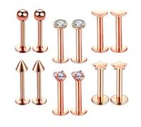 Zanthicia Labret à clou pour les lèvres, anneau de piercing en zircon, lot de 12 pièces en acier inoxydable, styles unisexes pour toutes les occasions, longueur la barre : 8 mm (5/16 pouce).