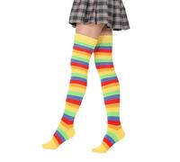 Zanthicia Lot de 2 chaussettes hautes à rayures grande taille uniques chaudes faciles à assortir chaussettes antidérapantes chaussette bottes bas, arc-en-ciel jaune