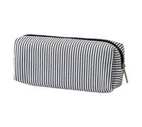 Zanthicia Trousse de Maquillage multifonctionnelle, Trousse à Bleu Clair avec Broderie, Grande capacité pour Tous Les Essentiels, à légère Rayures Bleues et Blanches, Noir