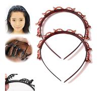 ZANWANXIN Bangs Hairstyle Hairpin Headband, Toothed Headband Braid Tool, Hairpin Headbands with Clips Attached For Women, Girls Fashion Hair Accessories (2Pcs-Red, One Size)